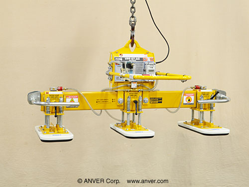 ANVER Two Pad Air Powered Vacuum Lifter for Lifting Copper Plate, 12 ft x 6 ft (3.6 m x 1.8 m) up to 2000 lb (907 kg)